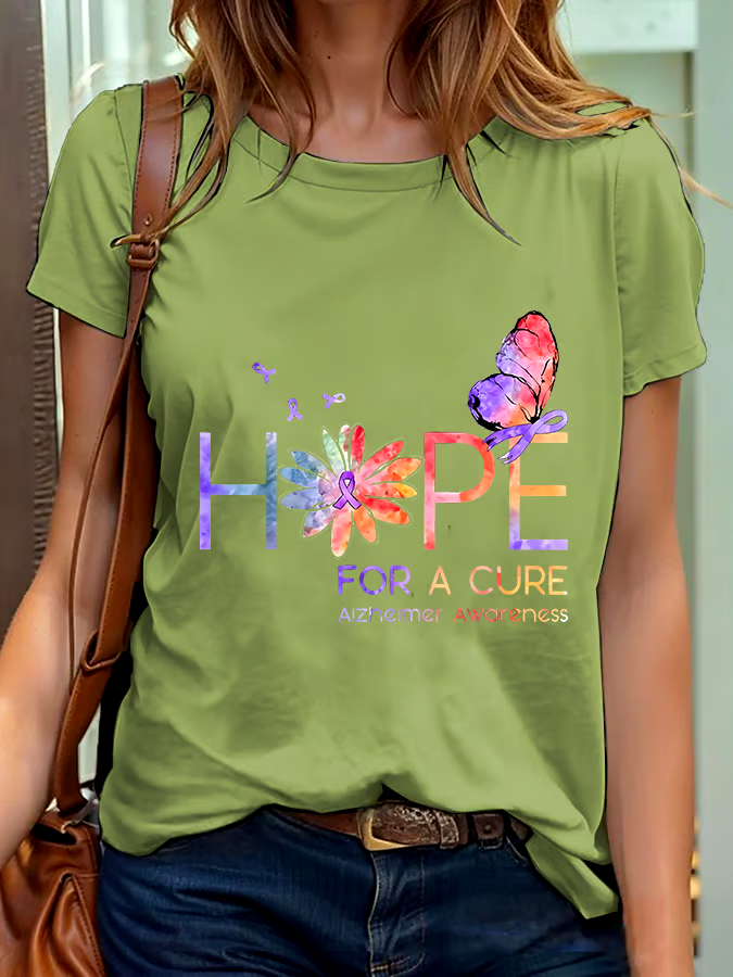 ?Buy 3 get 12% off丨Women's Hope For A Cure Alzheimer Awareness Printed Short-Sleeved T-Shirt