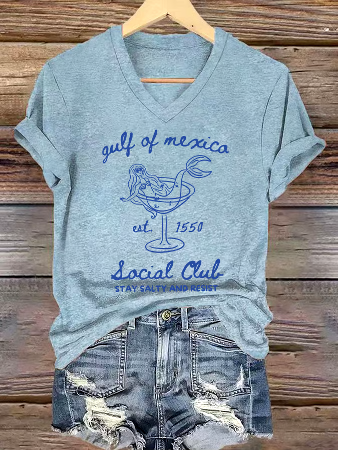 ?Buy 3 get 12% off丨Women's Gulf Of Mexico Printed V Neck T-shirt
