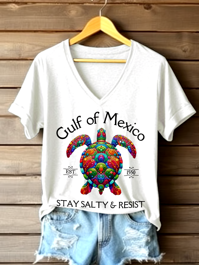 ?Buy 3 get 12% off丨Women's Gulf Of Mexico Printed V Neck T-shirt