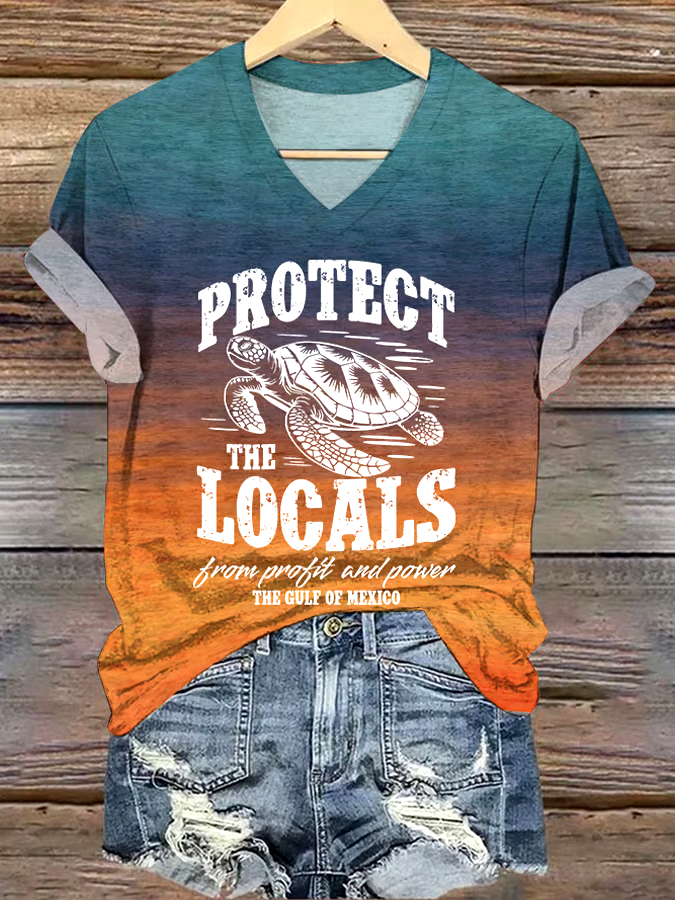 ?Buy 3 get 12% off丨Women's Gulf Of Mexico Print V Neck T-Shirt