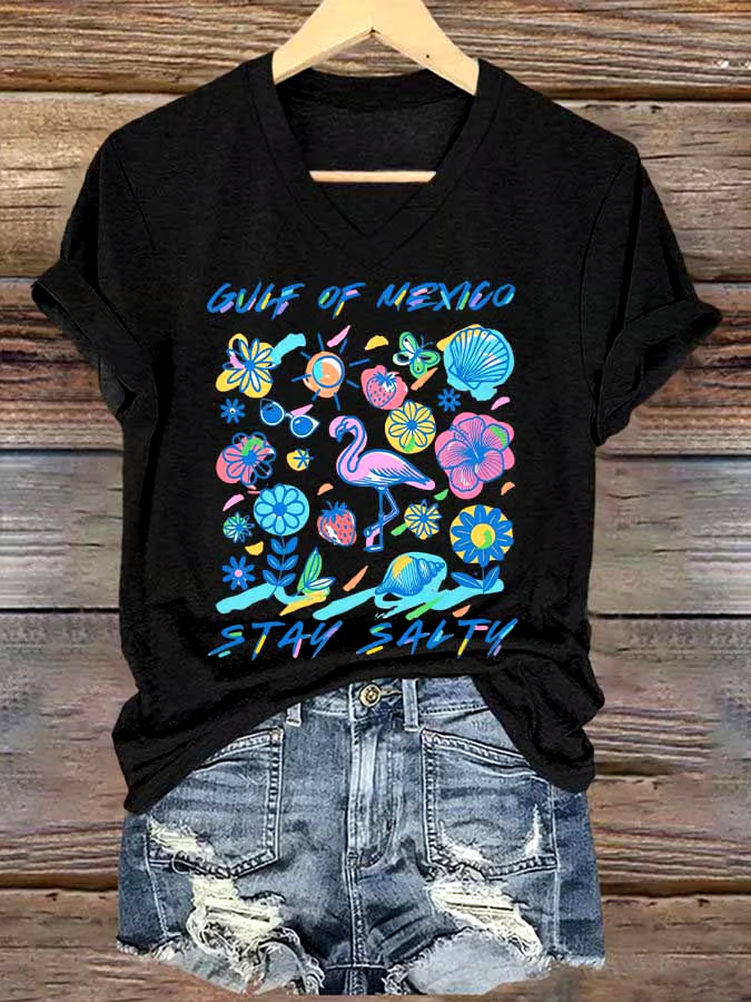 ?Buy 3 get 12% off丨Women's Gulf Of Mexico Printed V Neck T-shirt