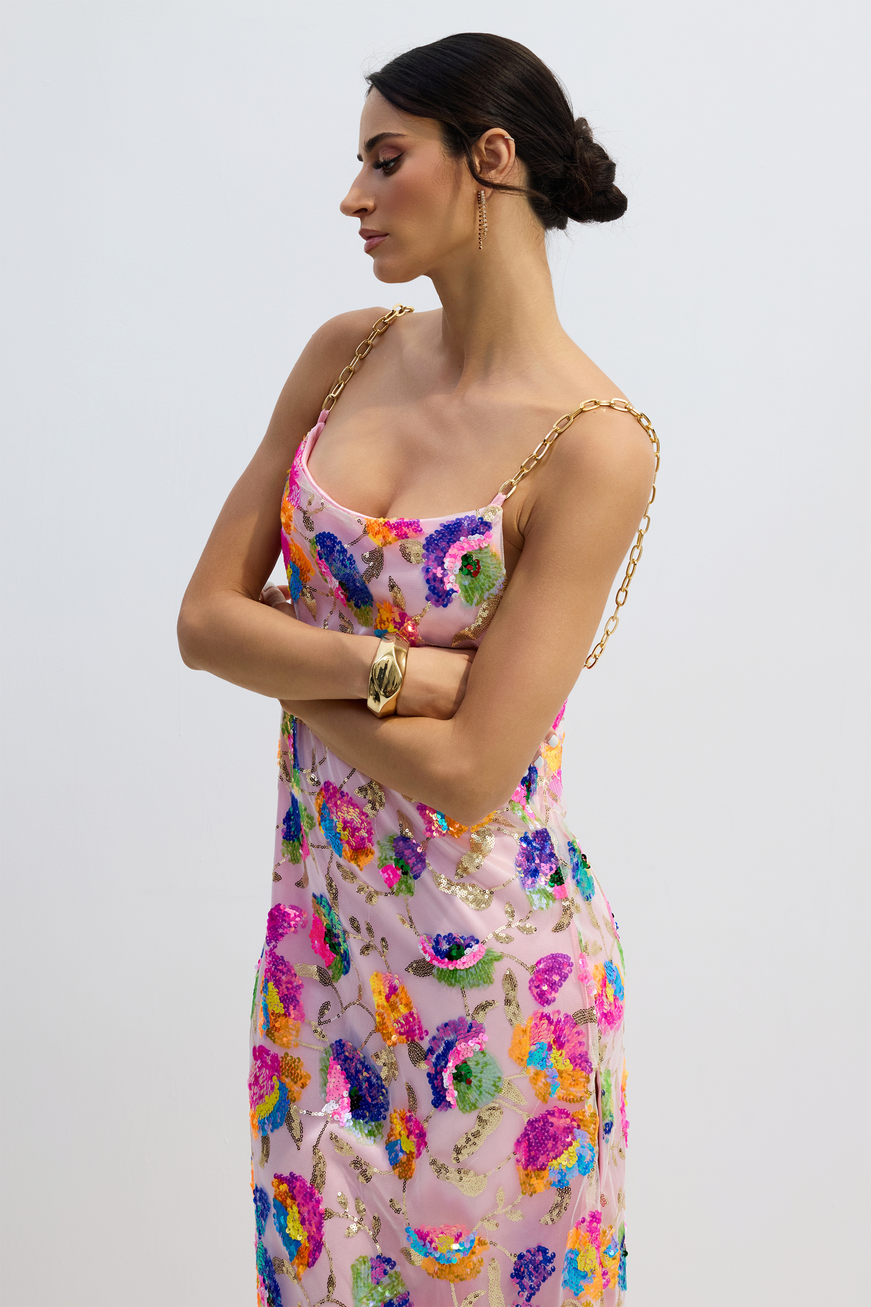 Fanny Embroidered Sequins Backless Maxi Dress