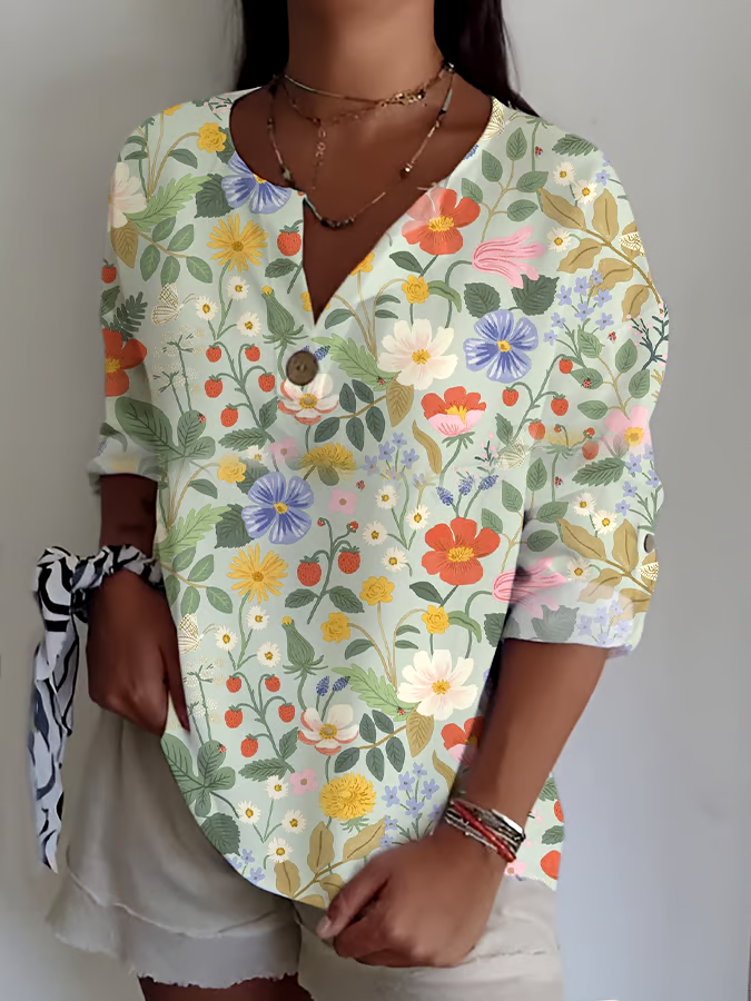 Women's Casual Forest Wildflower Print Shirt