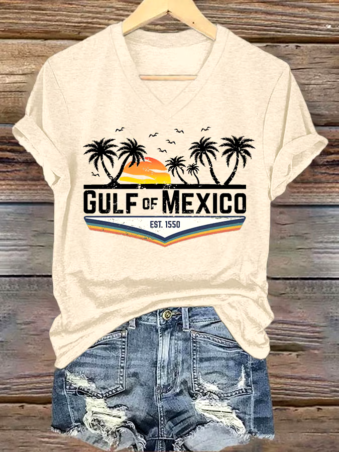 ?Buy 3 get 12% off丨Women's Gulf Of Mexico Printed V Neck T-Shirt