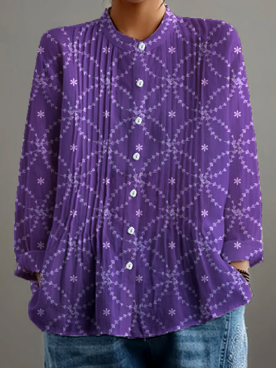 ?Buy 3 get 12% off丨Women's Retro Alzheimer's Awareness Floral Art Print Casual Shirt