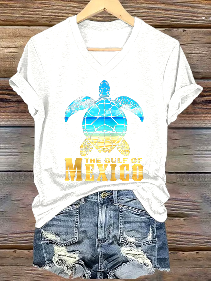 ?Buy 3 get 12% off丨Women's Gulf Of Mexico Printed V Neck T-shirt