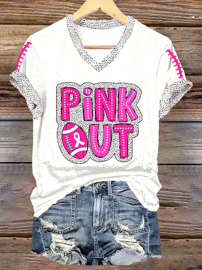 ?Buy 3 get 12% off丨Women's Pink Out Football Breast Cancer Print T-Shirt