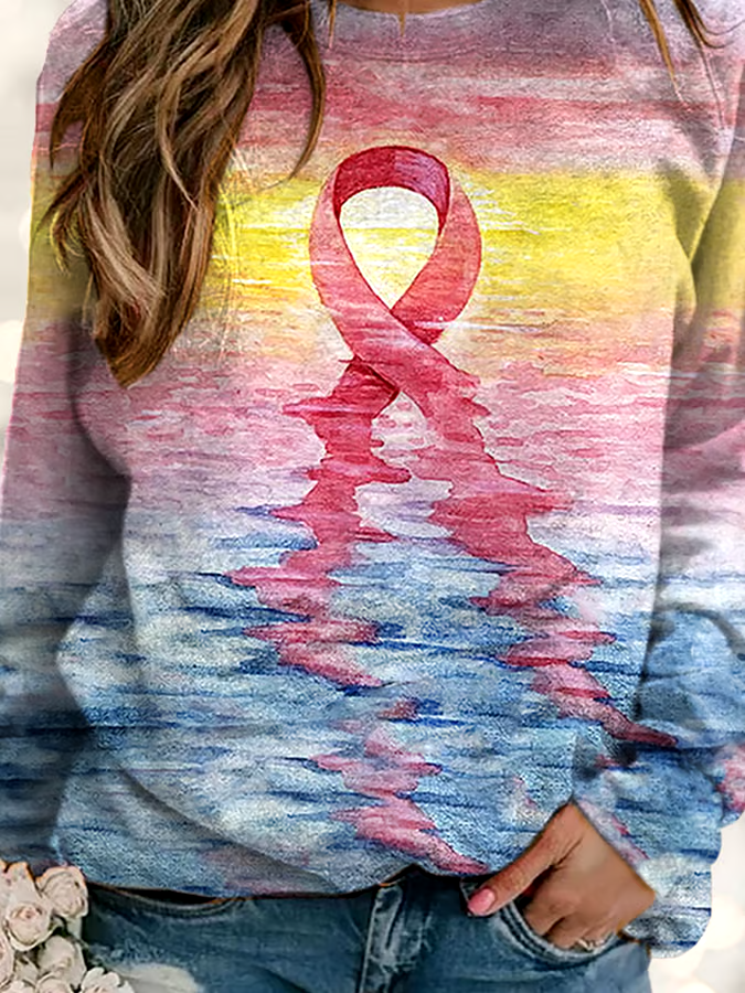 ?Buy 3 get 12% off丨Women's Pink Ribbon Breast Cancer Art Print Long Sleeve Sweatshirt
