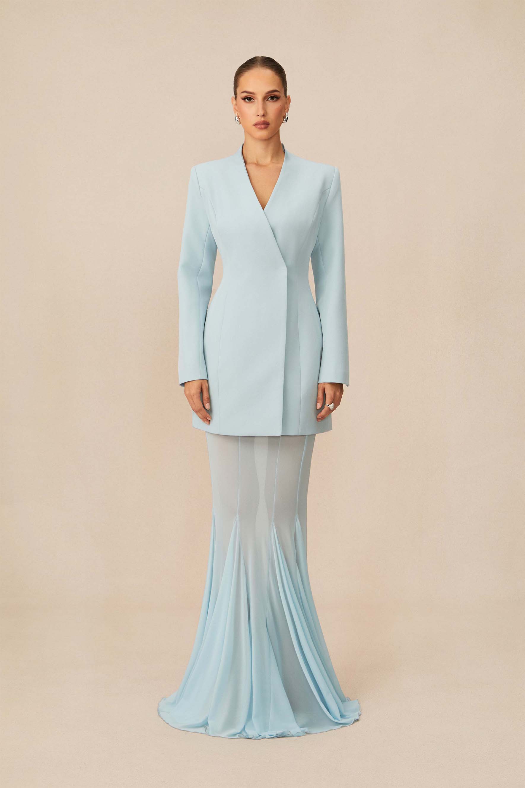 Myra Asymmetric Tailored Blazer & Sheer Mesh Skirt Set