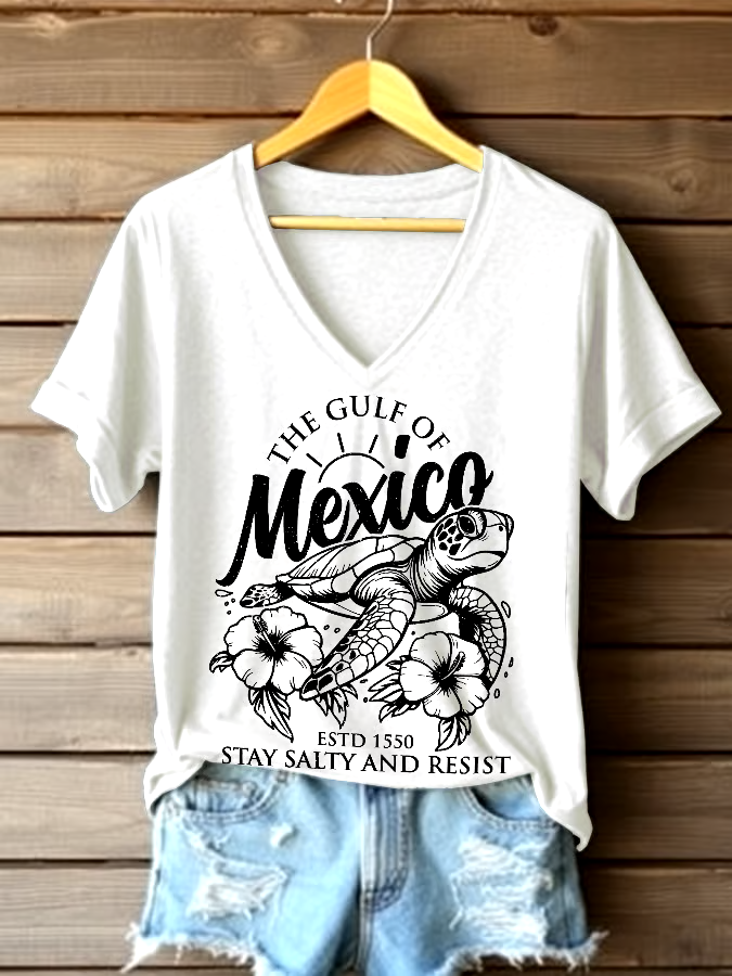 ?Buy 3 get 12% off丨Women's Gulf Of Mexico Printed V Neck T-shirt