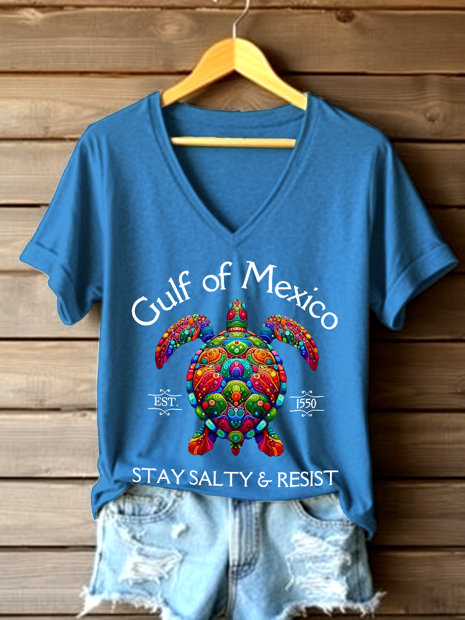 ?Buy 3 get 12% off丨Women's Gulf Of Mexico Printed V Neck T-shirt