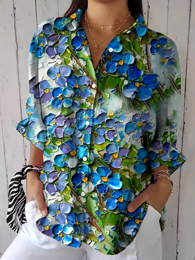 ?Buy 3 get 12% off丨Women's Loose Casual Forget-Me-Not Floral Shirt