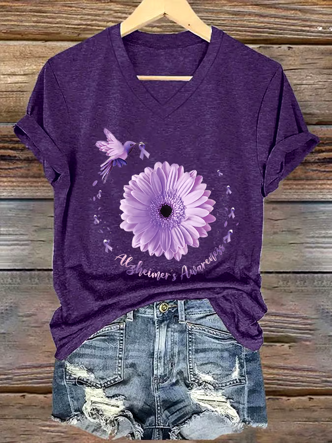 ?Buy 3 get 12% off丨Women's Casual Alzheimer's Disease Graphic Print V-Neck Short Sleeve T-Shirt