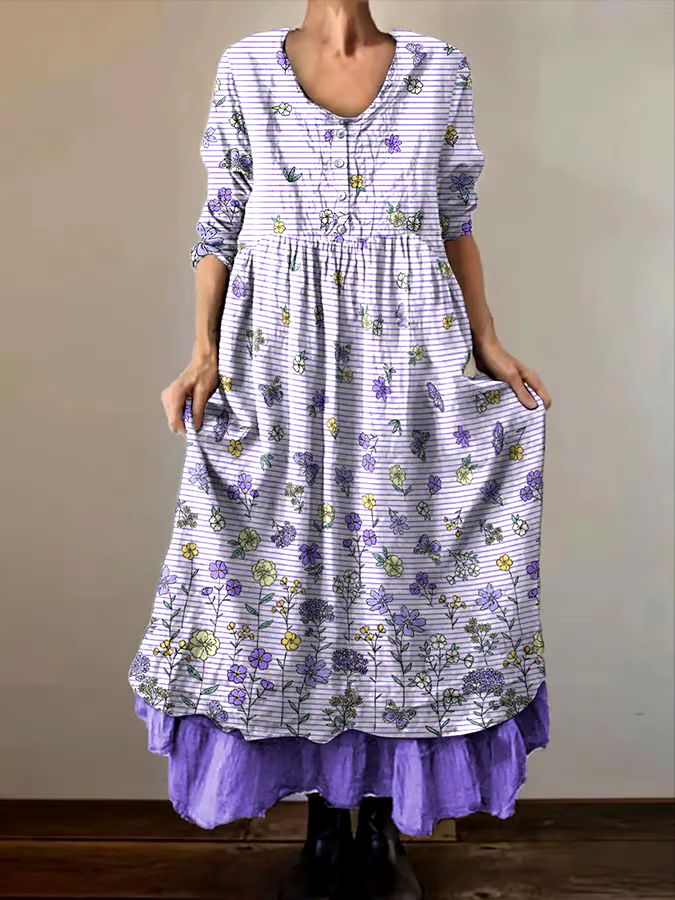 ?Buy 3 get 12% off丨Women's Alzheimer's Awareness Purple Floral Pansy Printed Double-layered Long Skirt