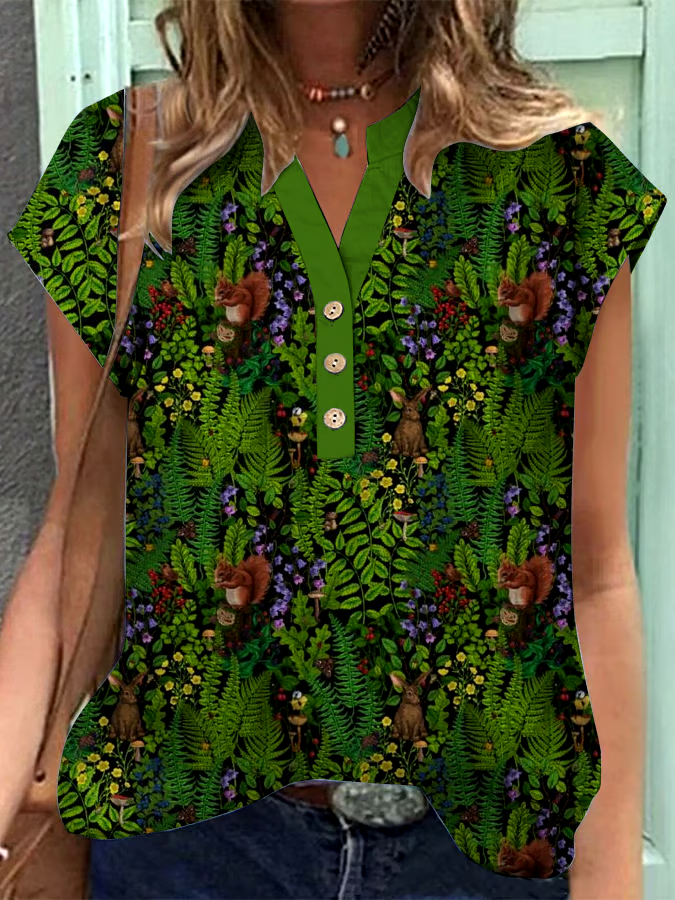 ?Buy 3 get 12% off丨Women's Vintage Forest Button Design V-Neck Shirt丨?100% natural cotton