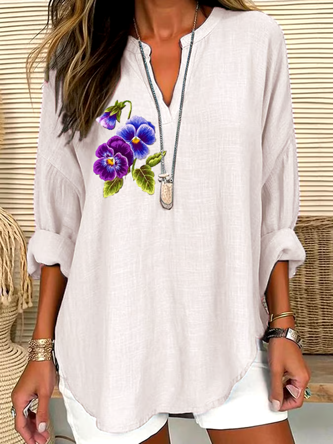 ?Buy 3 get 12% off丨Women's Purple Floral Loose Long Sleeve Crew Neck Top