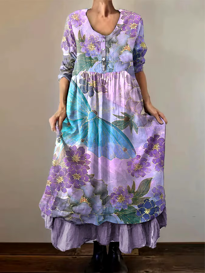 ?Buy 3 get 12% off丨Women's Alzheimer's Awareness Purple Floral Pansy Printed Double-layered Long Skirt