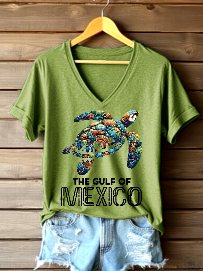 ?Buy 3 get 12% off丨Women's Sea Turtle The Gulf Of Mexico Printed V Neck T-shirt