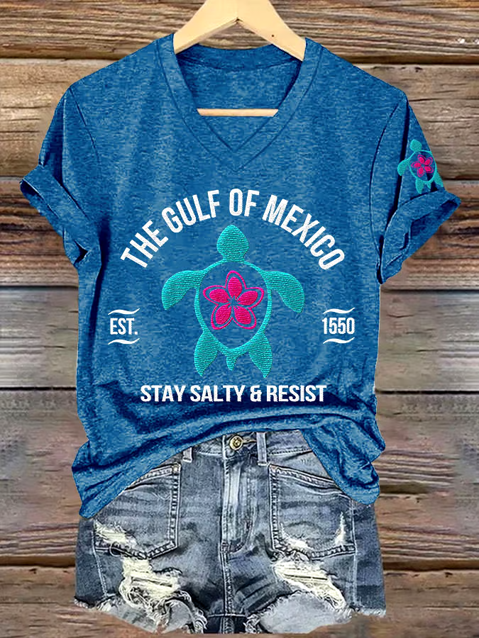?Buy 3 get 12% off丨Women's Gulf Of Mexico Printed V Neck T-shirt