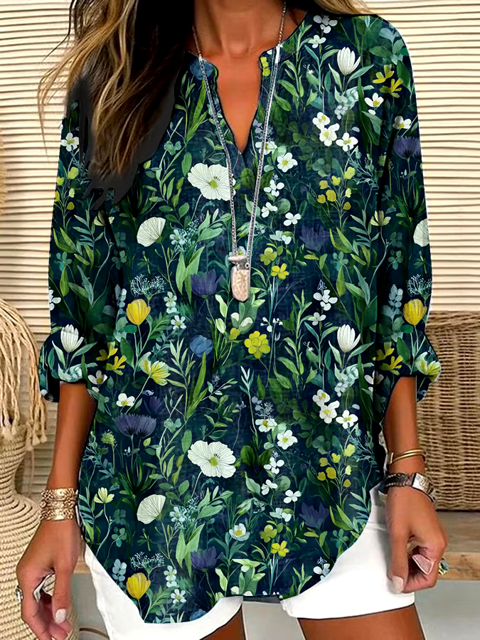 ?Buy 3 get 12% off丨Women's Casual Forest Wildflower Print Shirt丨?100% natural cotton