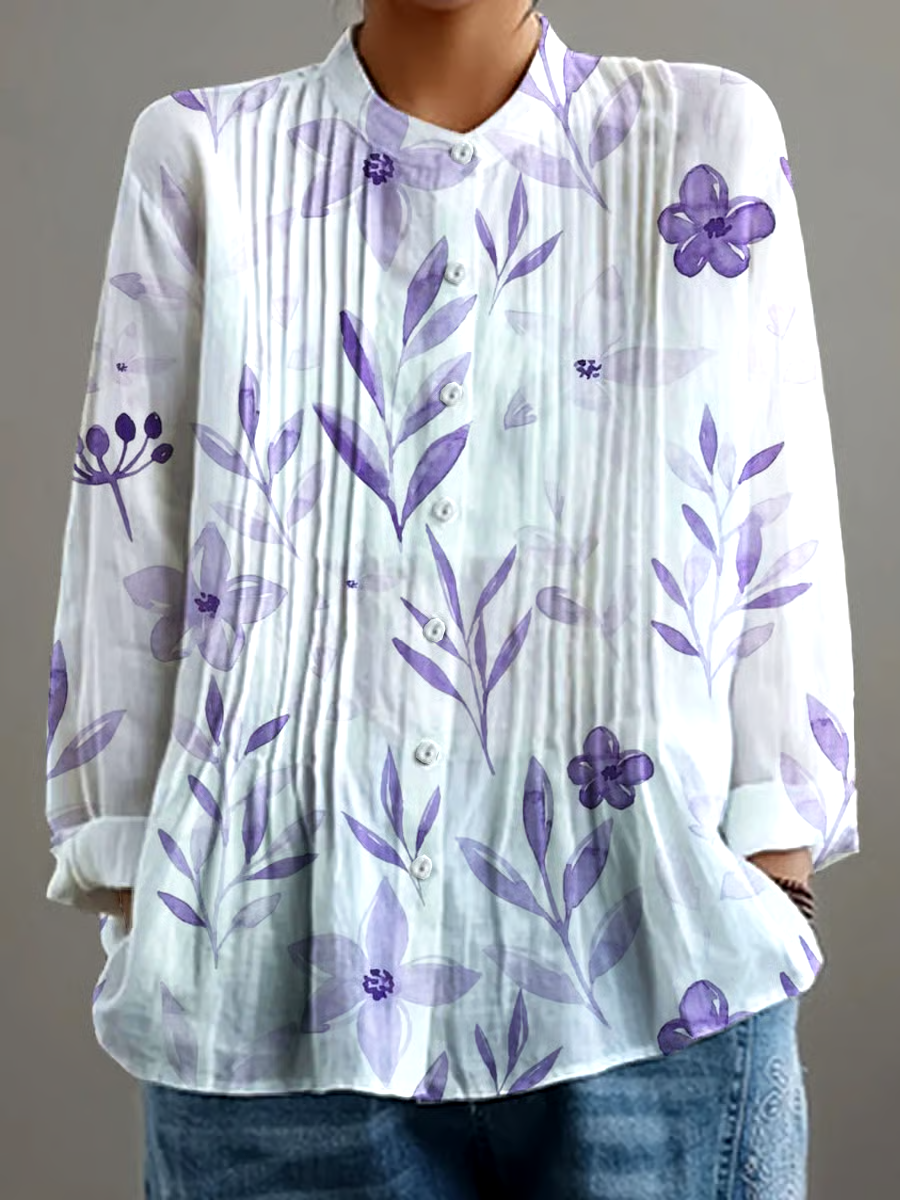 Women's Retro Alzheimer's Awareness Floral Art Print Casual Shirt