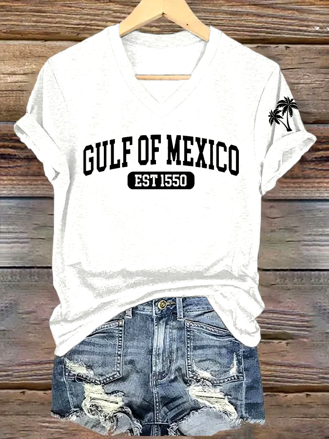 ?Buy 3 get 12% off丨Women's Gulf Of Mexico Printed V Neck T-Shirt