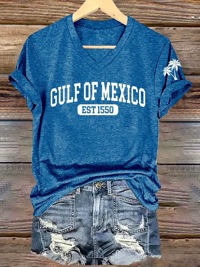 ?Buy 3 get 12% off丨Women's Gulf Of Mexico Printed V Neck T-Shirt