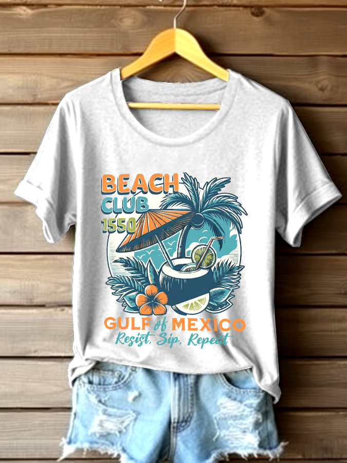 ?Buy 3 get 12% off丨Women's Gulf Of Mexico Printed Round Neck T-shirt