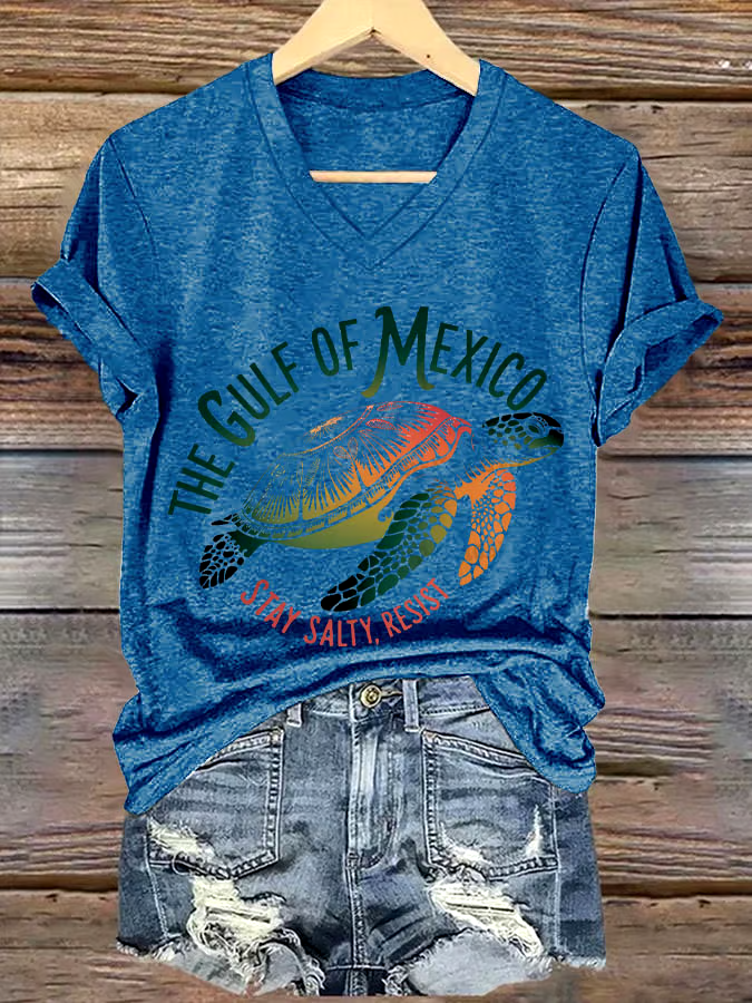 ?Buy 3 get 12% off丨Women's Sea Turtle The Gulf Of Mexico Printed V Neck T-shirt