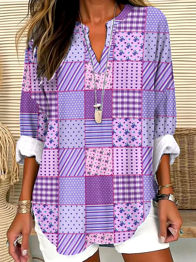 ?Buy 3 get 12% off丨Women's Retro Purple Floral Art Print V-Neck Shirt