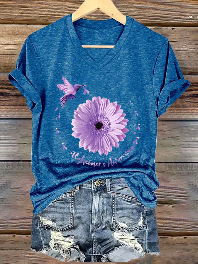 ?Buy 3 get 12% off丨Women's Casual Alzheimer's Disease Graphic Print V-Neck Short Sleeve T-Shirt