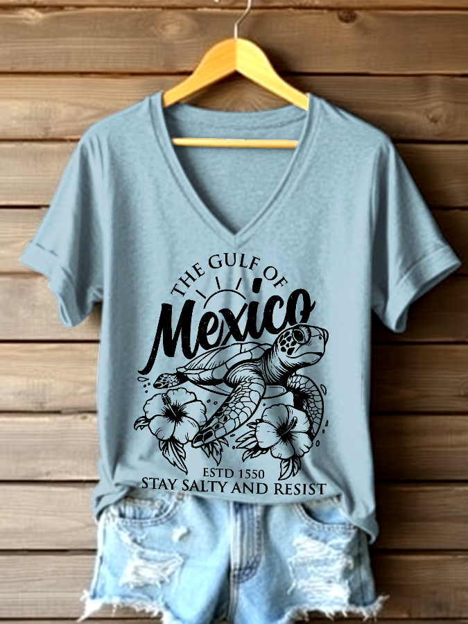 ?Buy 3 get 12% off丨Women's Gulf Of Mexico Printed V Neck T-shirt