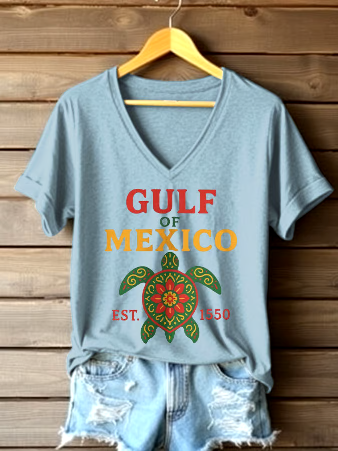 ?Buy 3 get 12% off丨Women's Sea Turtle The Gulf Of Mexico Printed V Neck T-shirt