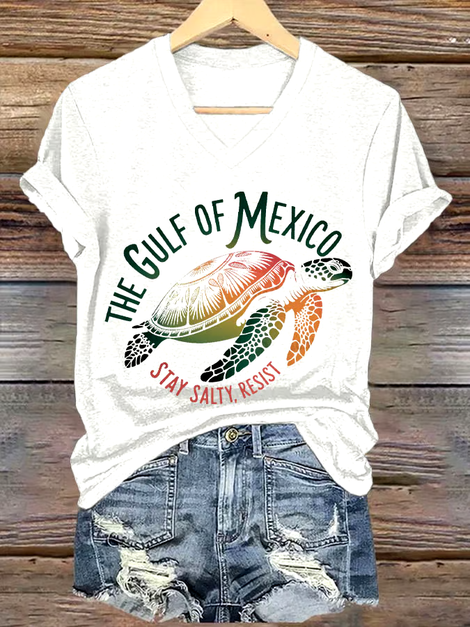 ?Buy 3 get 12% off丨Women's Sea Turtle The Gulf Of Mexico Printed V Neck T-shirt
