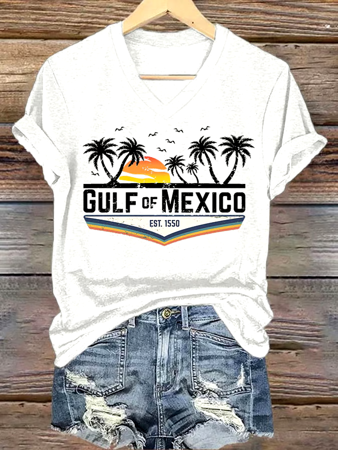 ?Buy 3 get 12% off丨Women's Gulf Of Mexico Printed V Neck T-Shirt