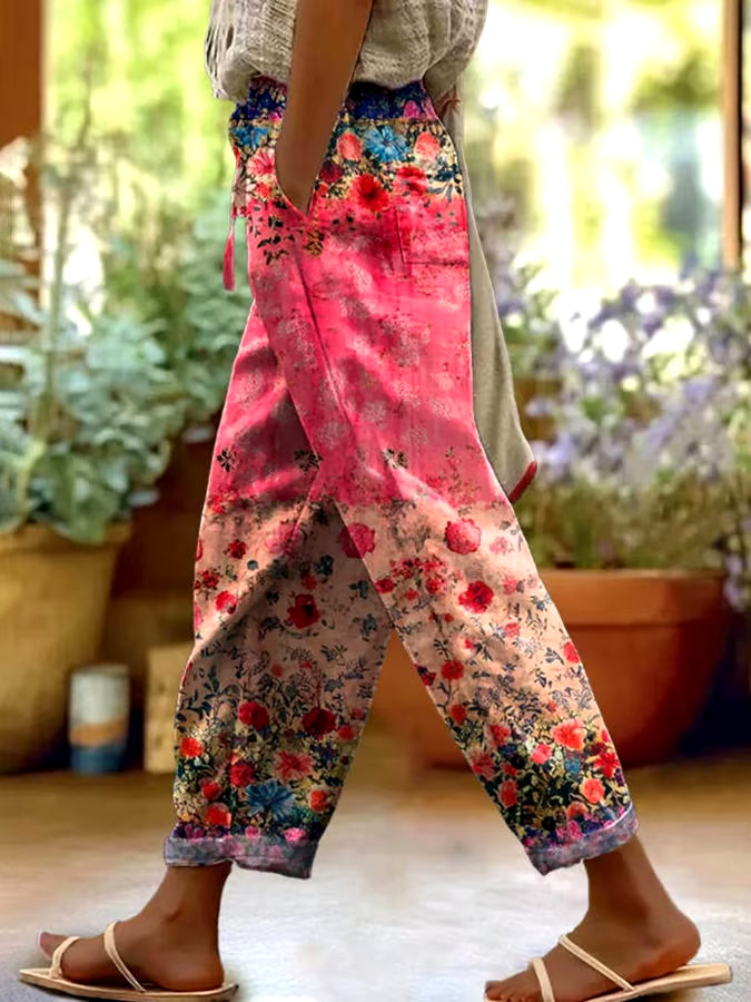 ?Buy 3 get 12% off丨Women's Casual Vintage Floral Cotton and Linen Pants (With Pockets)