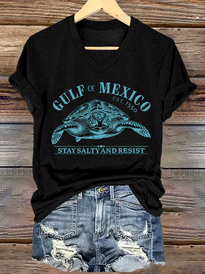 ?Buy 3 get 12% off丨Women's Gulf Of Mexico Printed V Neck T-shirt