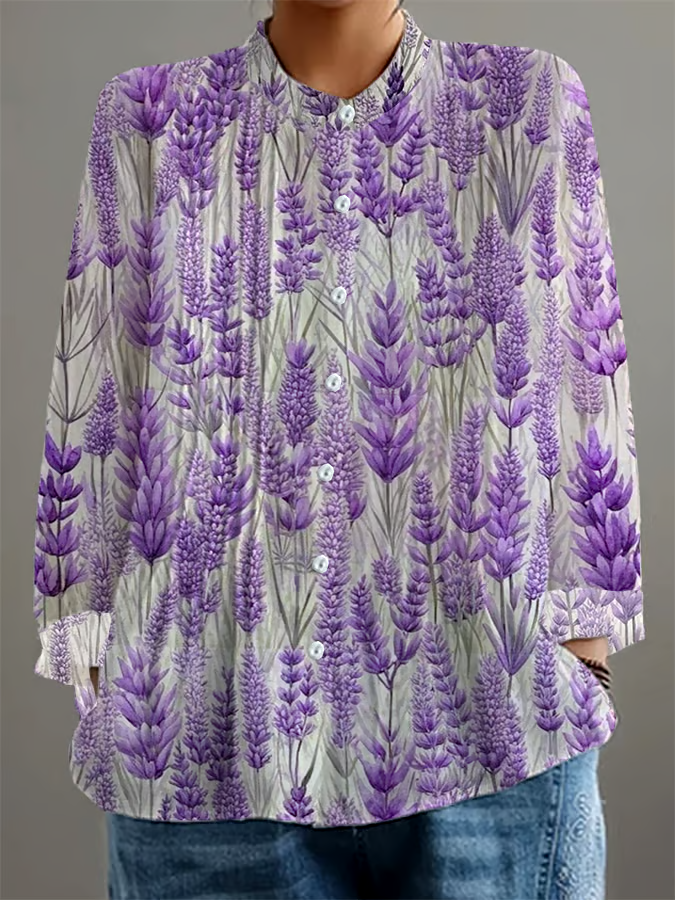 ?Buy 3 get 12% off丨Women's Purple Floral Print Casual Comfort Cotton Shirt