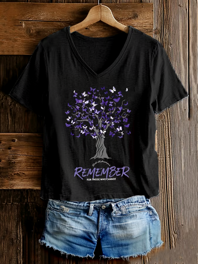 ?Buy 3 get 12% off丨Women's Alzheimer's Awareness Support V-Neck Tee