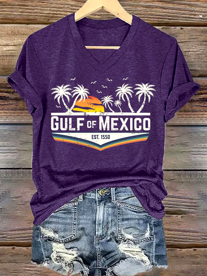 ?Buy 3 get 12% off丨Women's Gulf Of Mexico Printed V Neck T-Shirt