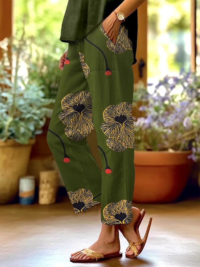 ?Buy 3 get 12% off丨Women's Forest Floral Print Casual Pants (With Pockets)