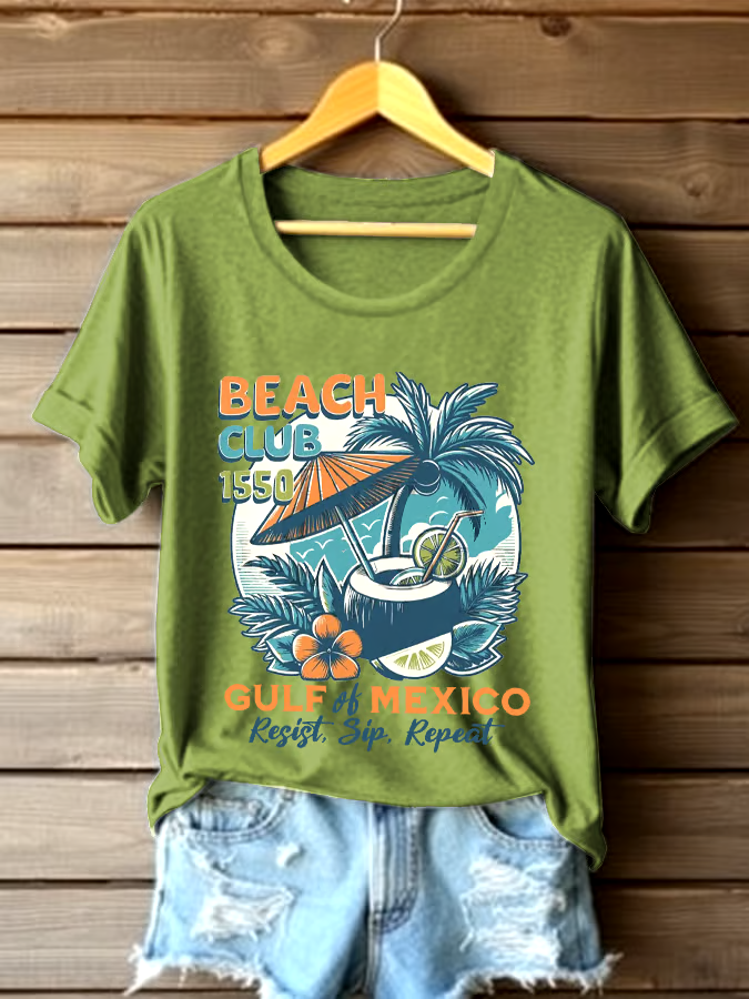 ?Buy 3 get 12% off丨Women's Gulf Of Mexico Printed Round Neck T-shirt