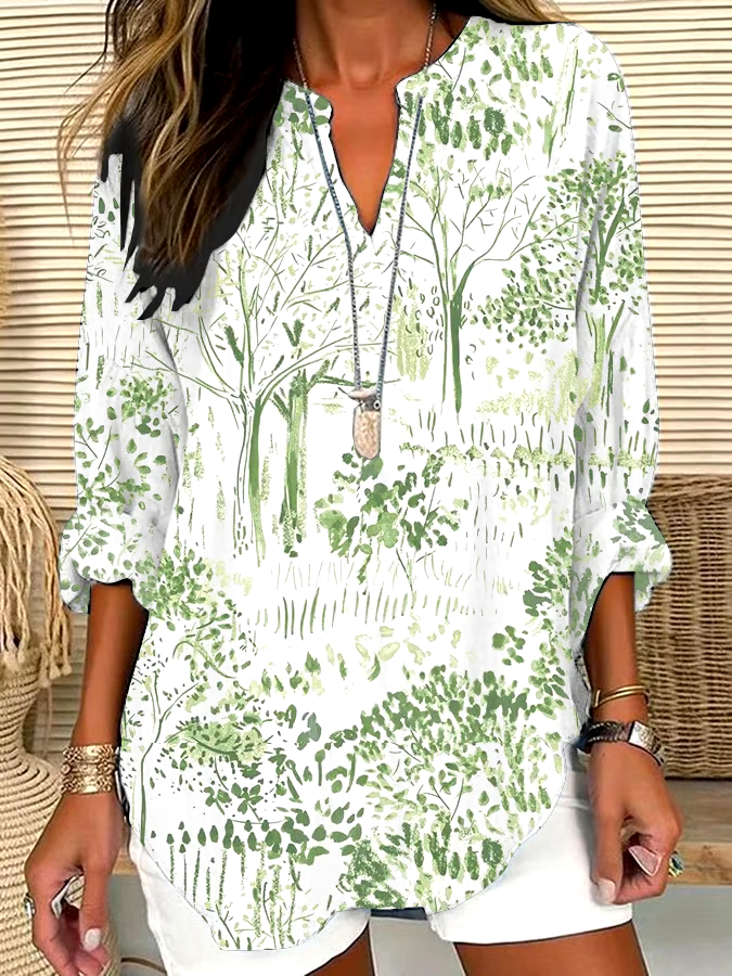 ?Buy 3 get 12% off丨Women's Casual Forest Tree Print Shirt丨?100% natural cotton