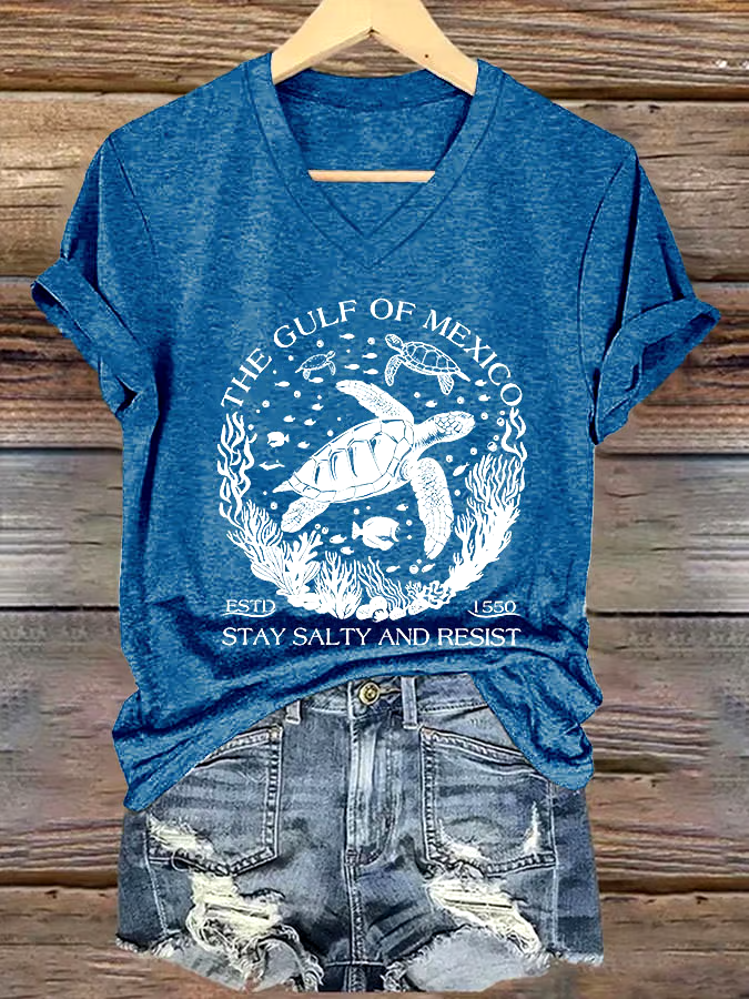?Buy 3 get 12% off丨Women's The Gulf Of Mexico Printed V Neck T-shirt