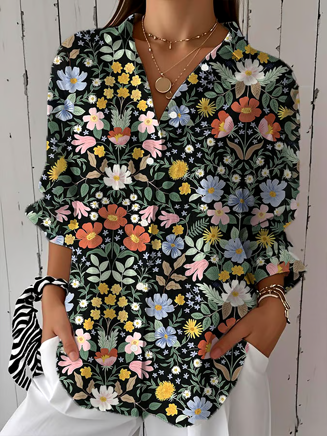 ?Buy 3 get 12% off丨Women's Spring and Summer Retro Floral Print Casual Shirt丨?100% natural cotton