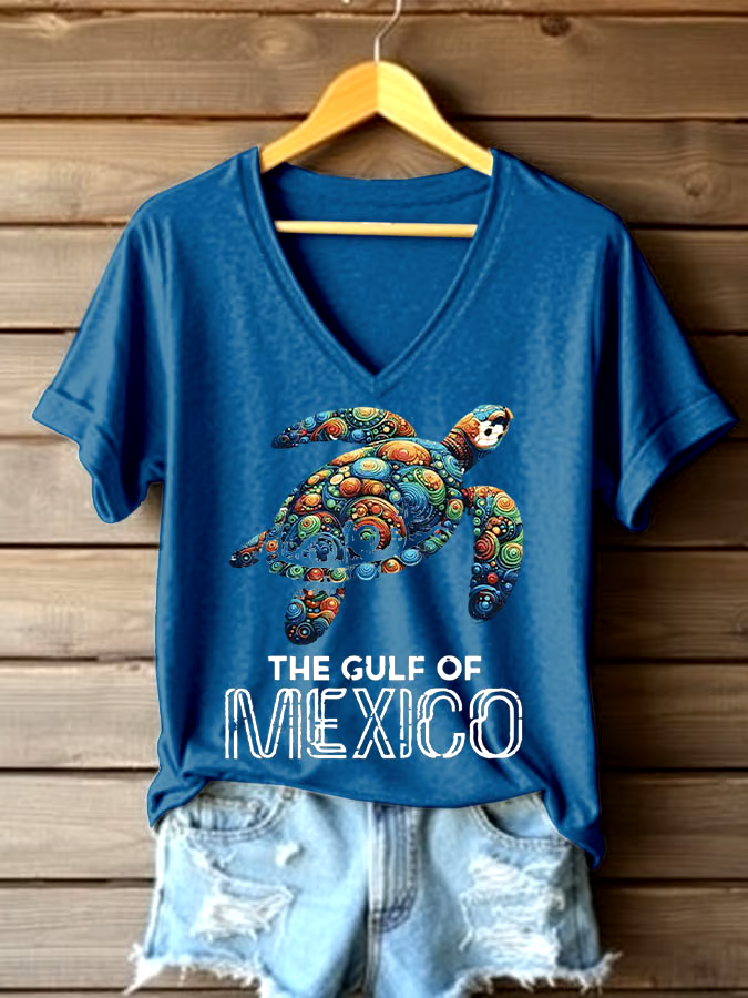 ?Buy 3 get 12% off丨Women's Sea Turtle The Gulf Of Mexico Printed V Neck T-shirt