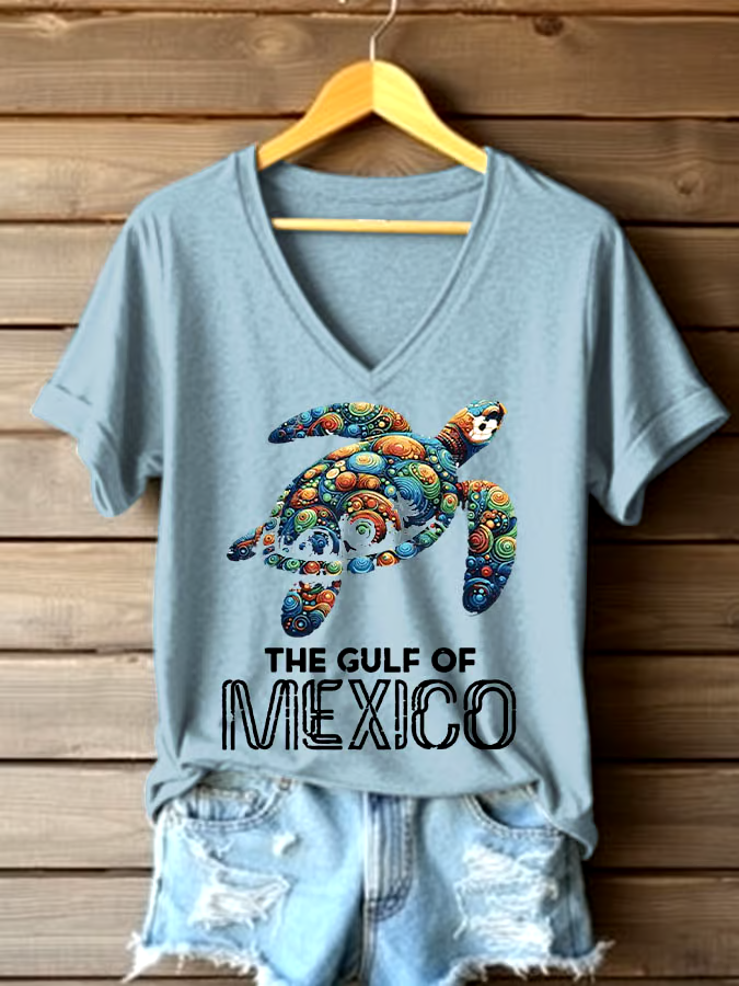 ?Buy 3 get 12% off丨Women's Sea Turtle The Gulf Of Mexico Printed V Neck T-shirt