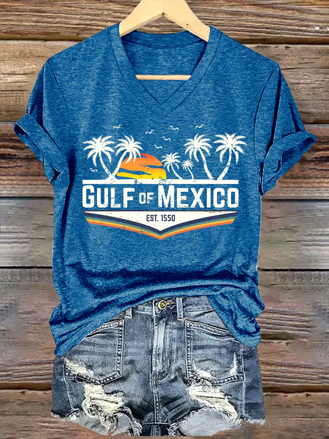 ?Buy 3 get 12% off丨Women's Gulf Of Mexico Printed V Neck T-Shirt