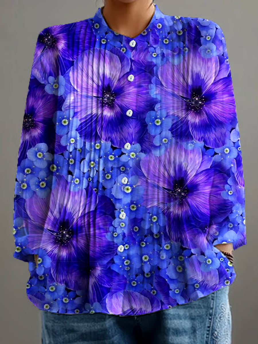 ?Buy 3 get 12% off丨Women's Retro Alzheimer's Awareness Floral Art Print Casual Shirt