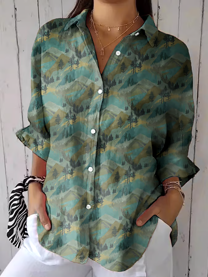 ?Buy 3 get 12% off丨Women's Casual Forest Mountain Plant Cotton And Linen Shirt丨?100% natural cotton